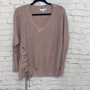 She + Sky Light Pastel Colored Lavender V Neck One Size sweater Side Accent Tie